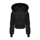 Women's Waist-tight Big Fur Collar Hooded Short Cotton Jacket