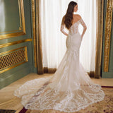 Off-shoulder Lace Long Sleeve Fishtail Gown