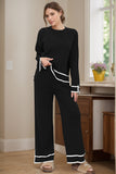 High-Low Round Neck Top and Pants Sweater Set