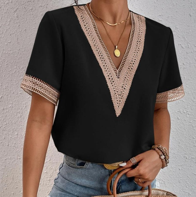 V-neck Lace Loose Top Temperament