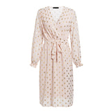 Lantern sleeve belt midi dress
