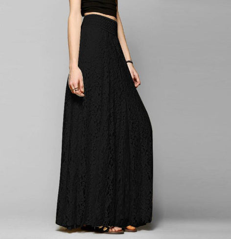 Pleated Solid Mesh Lace Layered Gypsy Boho Summer Long Maxi Skirt