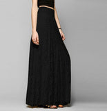 Pleated Solid Mesh Lace Layered Gypsy Boho Summer Long Maxi Skirt