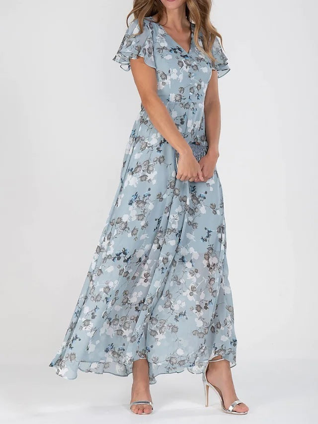 Flowers Print Short Sleeve Dress Summer Fashion