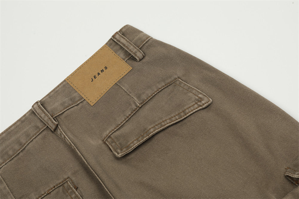 Punk Wash Denim Cargo Pants Trousers Men