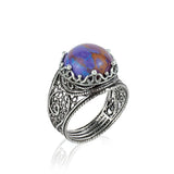 Filigree Art Mojave Turquoise Gemstone Crown Design Women Silver