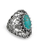 Filigree Art Copper Turquoise Gemstone Lace Detailed Women Silver