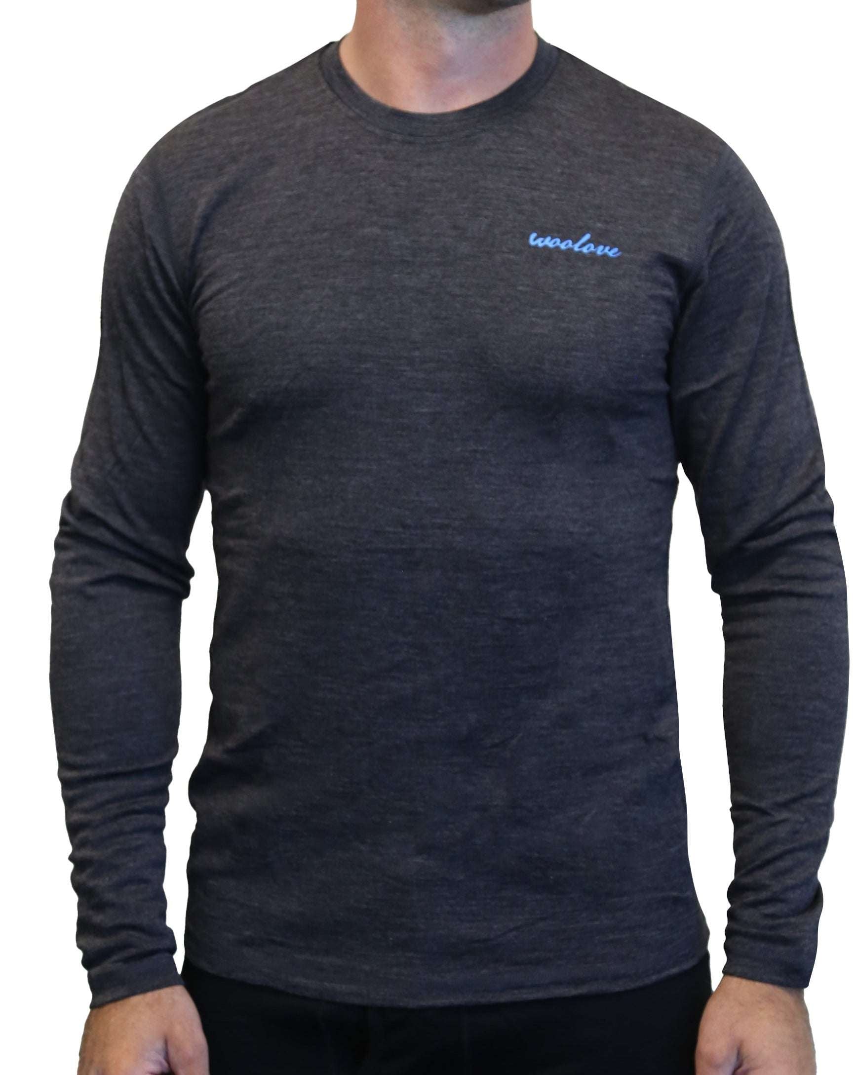 Men's 100% Merino Wool Long Sleeve Crew Neck Shirt 190 GSM