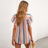 Women's Summer Stripes Contrast Color Chiffon Shirt