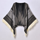 Western Denim Style Women's Shawl Tassel Pullover