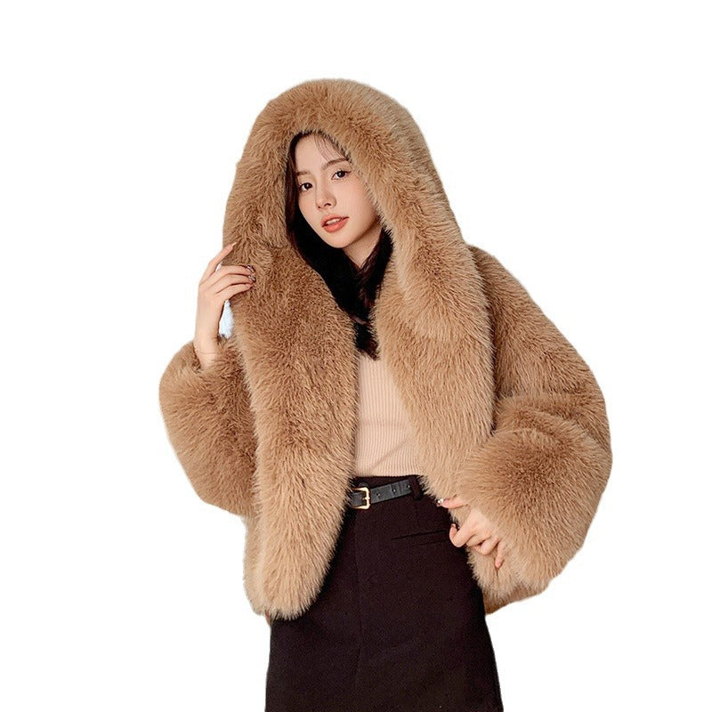 Women's Green Faux Fur Hooded Coat
