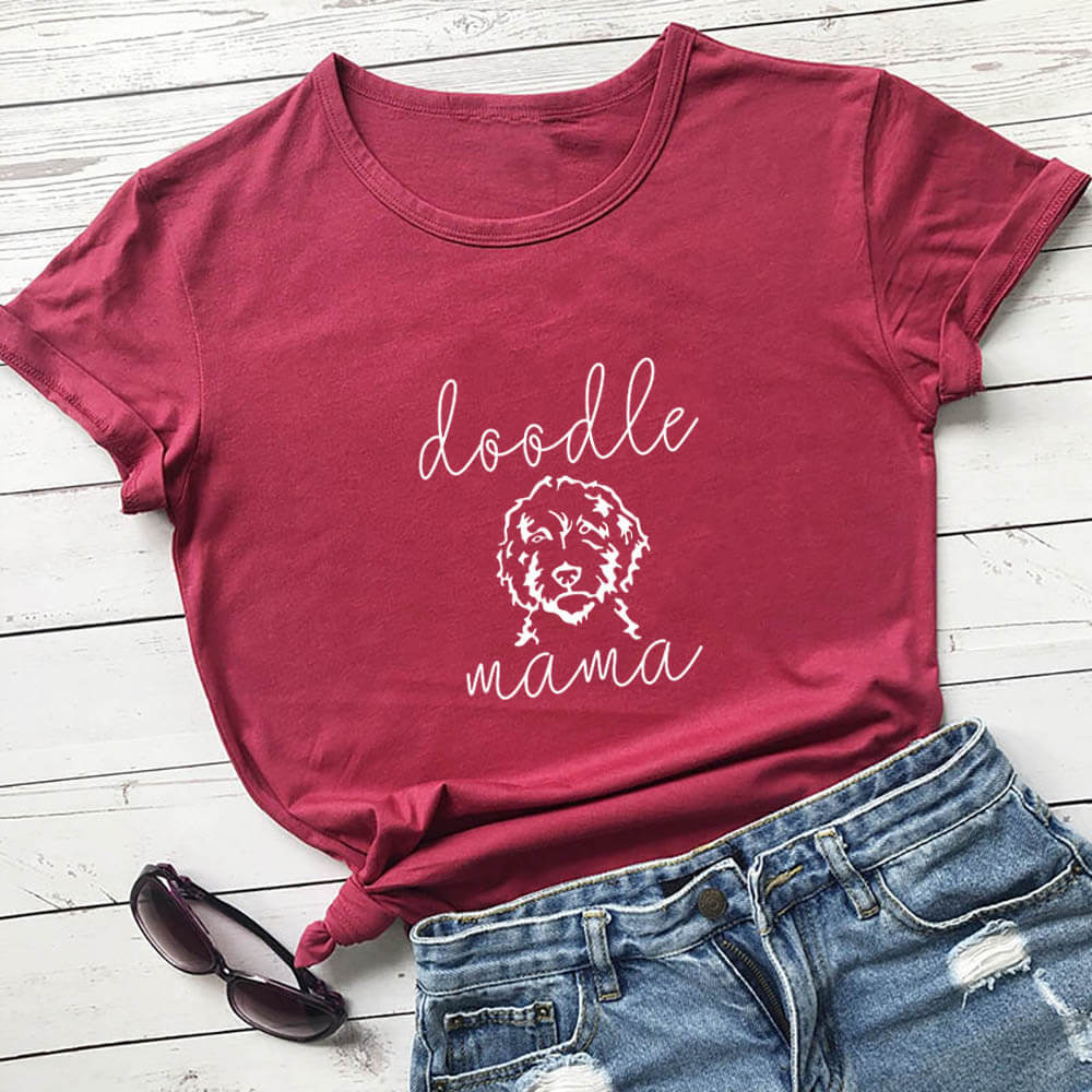 Letter Puppy Printed Short-sleeved Top - Women's Clothing