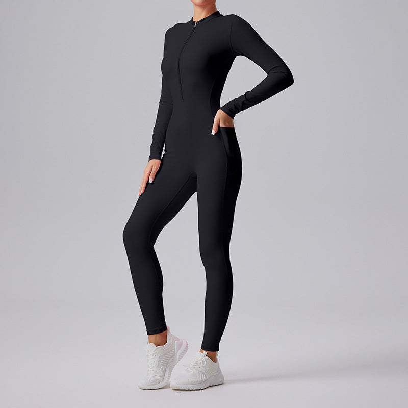 Women's Clothing Solid Color Casual Half Long-sleeve Zipper Jumpsuit