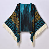 Western Denim Style Women's Shawl Tassel Pullover