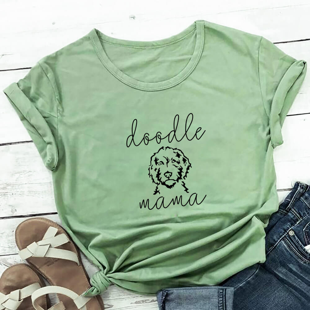 Letter Puppy Printed Short-sleeved Top - Women's Clothing