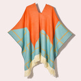 Western Denim Style Women's Shawl Tassel Pullover