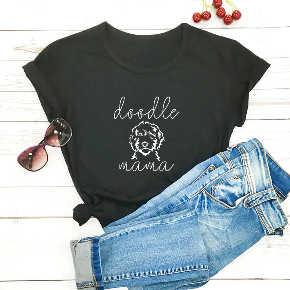 Letter Puppy Printed Short-sleeved Top - Women's Clothing