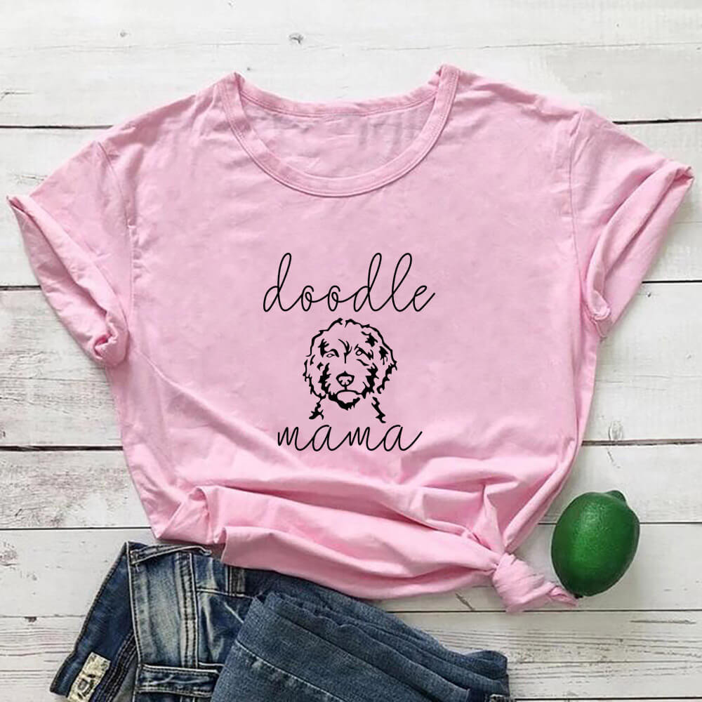 Letter Puppy Printed Short-sleeved Top - Women's Clothing