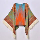 Western Denim Style Women's Shawl Tassel Pullover