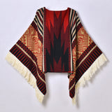 Western Denim Style Women's Shawl Tassel Pullover