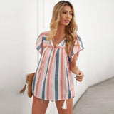 Women's Summer Stripes Contrast Color Chiffon Shirt