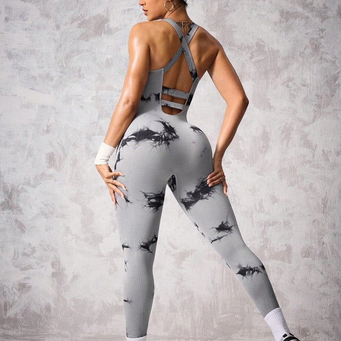 Seamless Tie-dyed Jumpsuit Stretch Skinny Yoga Clothes