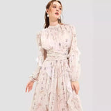 Chiffon Printed Ruffled Long Sleeve Dress