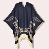 Western Denim Style Women's Shawl Tassel Pullover