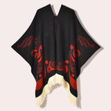 Western Denim Style Women's Shawl Tassel Pullover