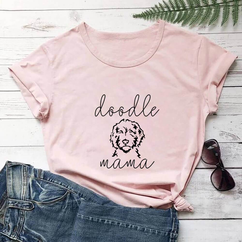 Letter Puppy Printed Short-sleeved Top - Women's Clothing