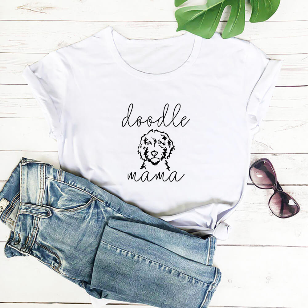 Letter Puppy Printed Short-sleeved Top - Women's Clothing