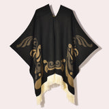 Western Denim Style Women's Shawl Tassel Pullover