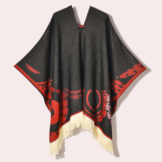 Western Denim Style Women's Shawl Tassel Pullover