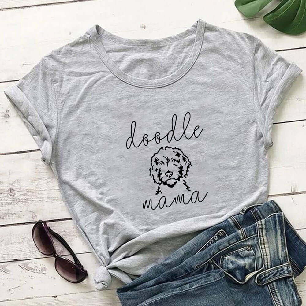 Letter Puppy Printed Short-sleeved Top - Women's Clothing