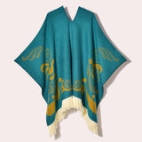 Western Denim Style Women's Shawl Tassel Pullover