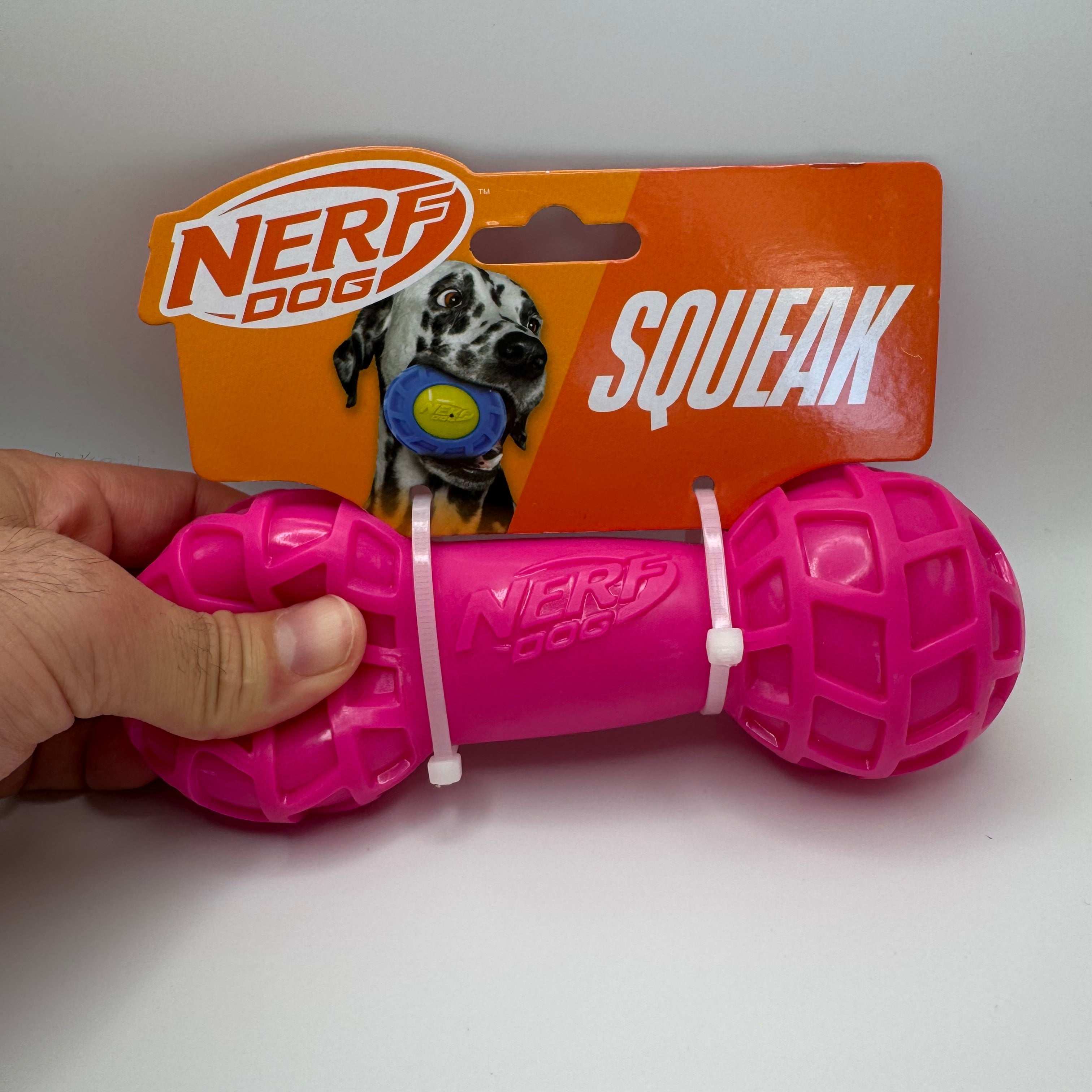 Durable Dog Squeak Barbell Toy – Red for Active Chewers