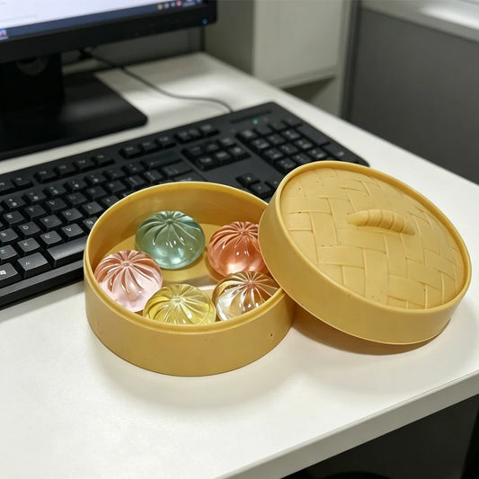 5Pcs Mini Dumplings with Steamer Bun Squeezable Toys Set Soft Stress