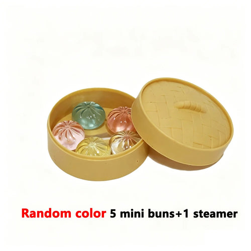 5Pcs Mini Dumplings with Steamer Bun Squeezable Toys Set Soft Stress