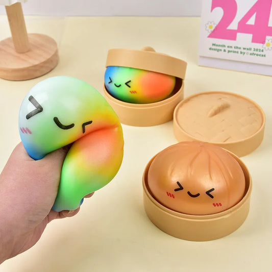 Rainbow Color Dumpling Squishy Toy with Bamboo Slow Rising Stress