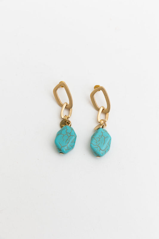 Turquoise Stone Drop Chain Earrings💎