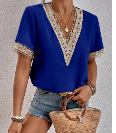 V-neck Lace Loose Top Temperament
