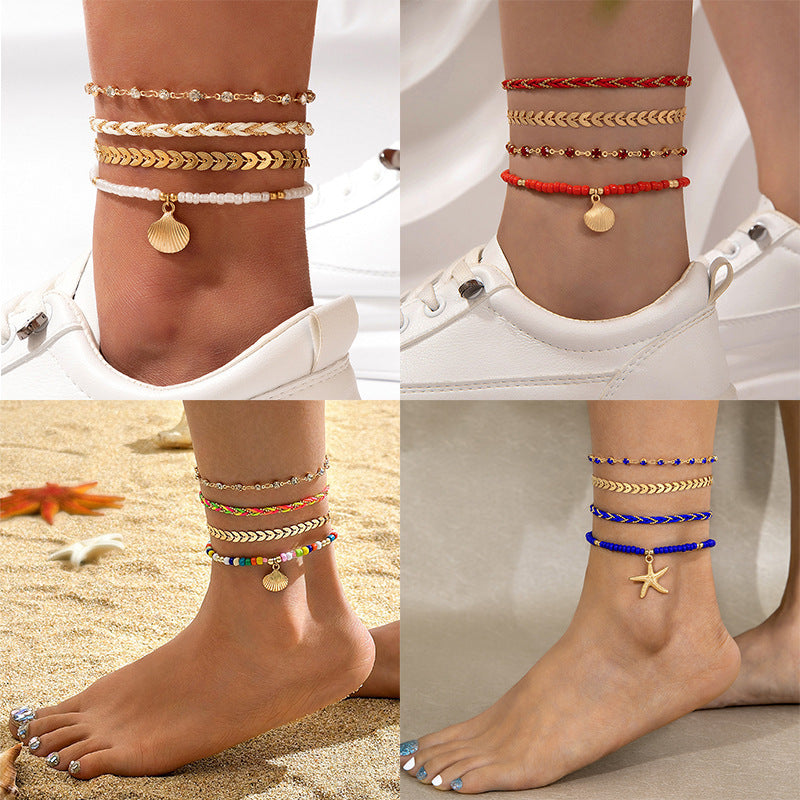 4pcs Set Bohemian Anklet Set Summer Fashion Jewelry