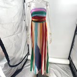 Women's Tube Top Backless Printed Color Swing Maxi Dress