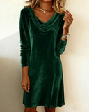 Solid Color Swing Collar Long Sleeved Velvet Dress