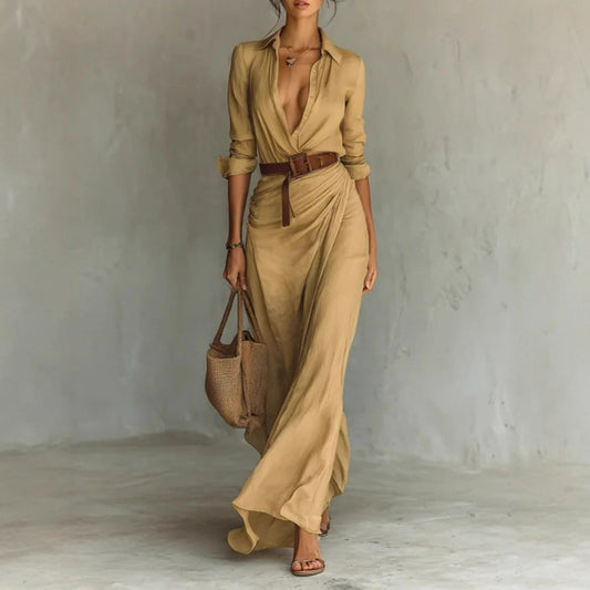 Elegant Button Lapel Long-sleeved Shirt Dresses