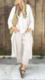 2pcs Long-sleeved Suits Loose V-neck Long Top And High Waist Wide Leg Pants