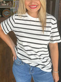 Fashion Striped Round Neck Short Sleeve T-shirt For Women