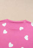 Heart Round Neck Long Sleeve Top and Elastic Waist Shorts Set
