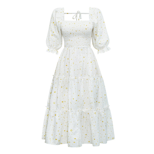 Fashion Floral Square Collar Lantern Sleeve Mother-daughter