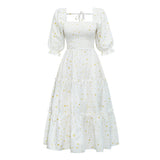 Fashion Floral Square Collar Lantern Sleeve Mother-daughter
